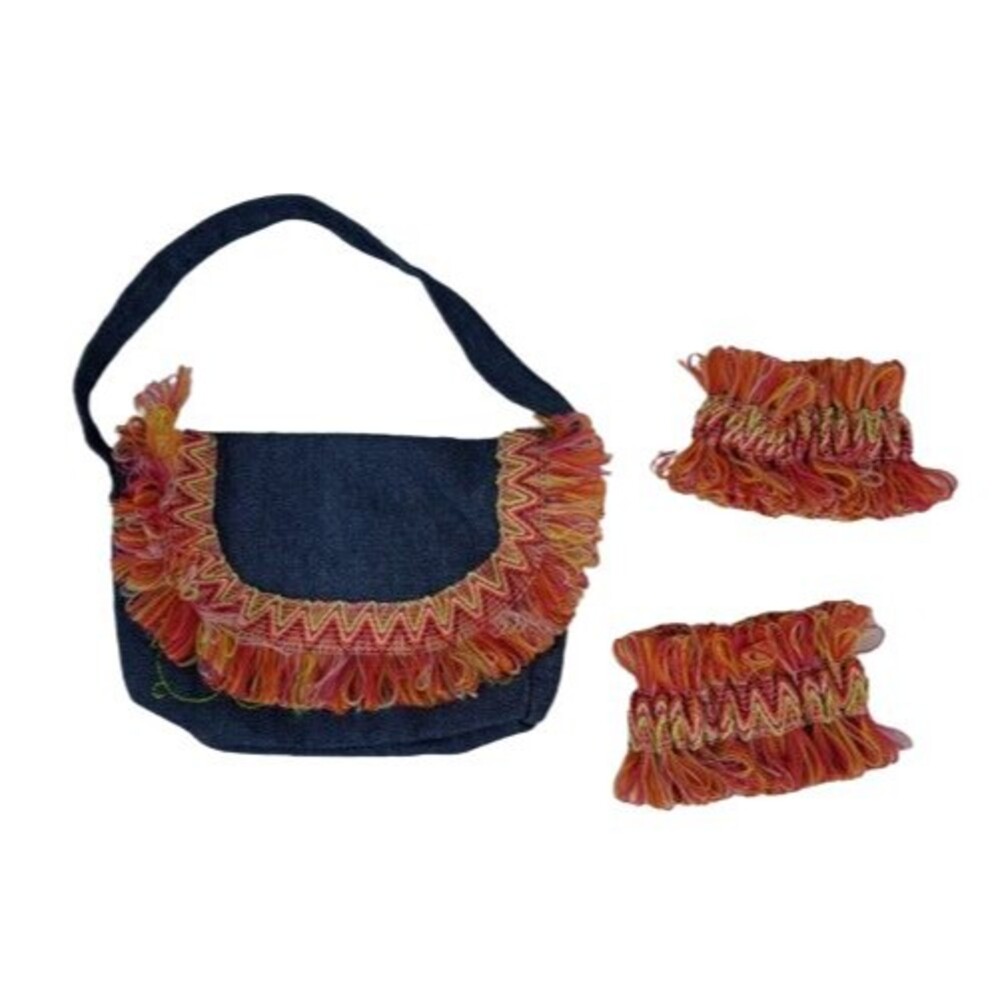 Blue Jean Denim Purse Fringe Scrunchie Bracelet Fits 18" American Girl Dolls